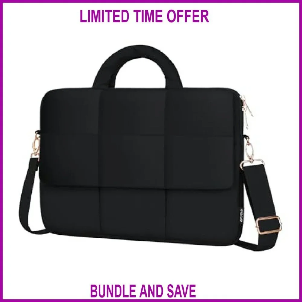 Puffy Laptop Shoulder Bag Quilted Messenger with Multiple Pockets